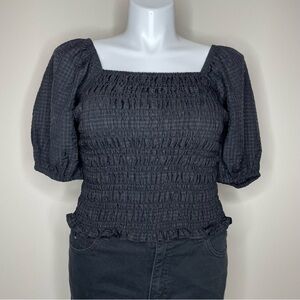 Old Navy Black Smocked Puff Sleeved On/Off Shoulder Peasant Blouse
